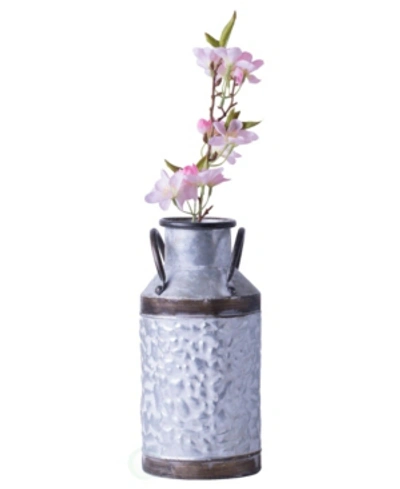 Vintiquewise Rustic Farmhouse Style Galvanized Metal Milk Can Decoration Planter And Vase, Small In Silver
