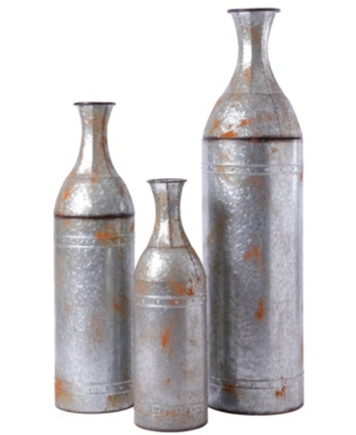 Vintiquewise Rustic Farmhouse Style Galvanized Metal Floor Vase Decoration, Set Of 3 In Silver