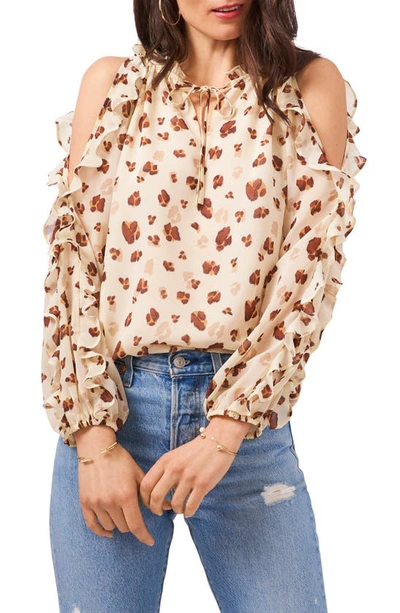 1.state Ruffled Cold-shoulder Top In Floating Leopard