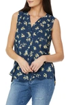 Nydj Print Pleat Back Sleeveless Split Neck Blouse In Mulberry Park