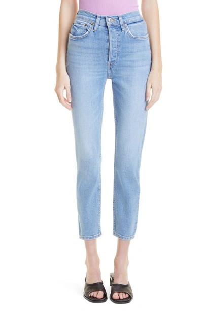 Re/done Originals High Waist Ankle Jeans In Light Stone