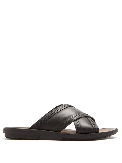 Tod's Cross-strap Leather Sandals In Black