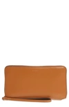 Allsaints Fetch Leather Phone Wristlet In Brandy