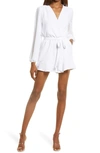 Fraiche By J Flaired Tie Waist Long Sleeve Romper In White
