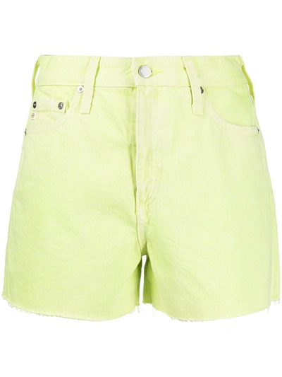 Ag Alexxis Distressed High Waist Cutoff Denim Shorts In Yellow