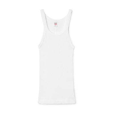 Re/done White Ribbed Tank Top In Optic White