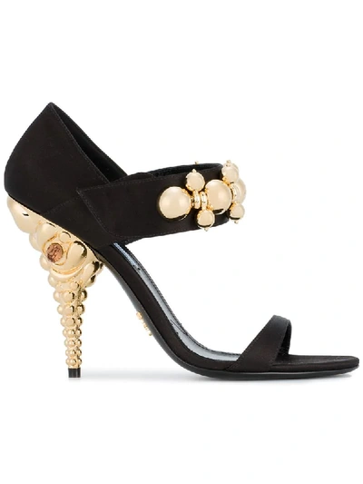 Prada Sculptured-heel Satin Sandals In Black