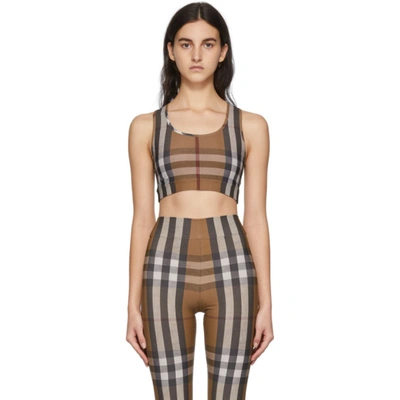 Burberry Cropped Checked Stretch-jersey Top In Brown