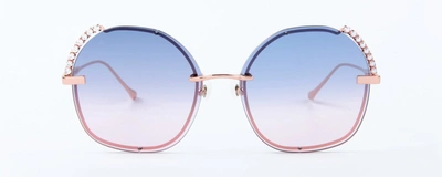 For Art's Sake 'dazzle' Stone And Faux Pearl Embellished Round Metal Frame Sunglasses In Pink