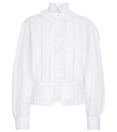 Rabanne Ruffled Broderie-anglaise Cotton-poplin Blouse In Weiss