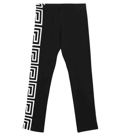 Versace Kids' Greca-print Stretch-cotton Leggings In Nero+bianco