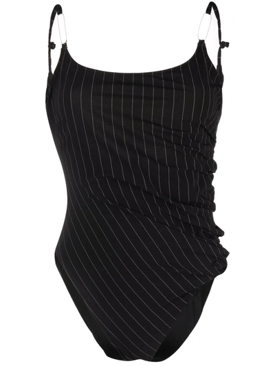 Pre-owned Gianfranco Ferre 1990s Pinstripe Draped Swimsuit In 黑色