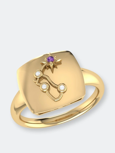 Luvmyjewelry Aquarius Water-bearer Amethyst & Diamond Constellation Signet Ring In 14k Yellow Gold O