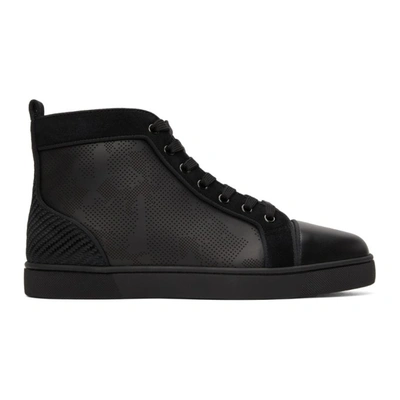 Christian Louboutin Louis Orlato Grosgrain-trimmed Perforated Leather High-top Sneakers In Black