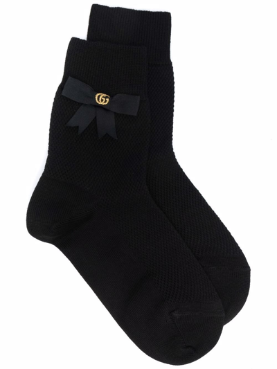Gucci Gg Bow-embellished Cotton-blend Socks In Black