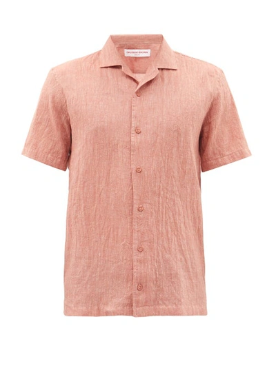 Orlebar Brown Mens Vintage Rose Hibbert Regular-fit Linen And Cotton-blend Shirt L In Pink