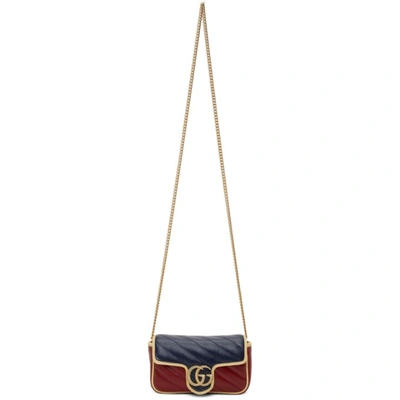 Gucci Navy & Burgundy Super Mini Gg Marmont Bag In 4179 Bl.aga/n.ch.red