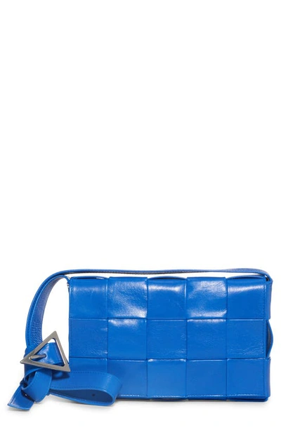 Bottega Veneta Cassette Intrecciato Leather Crossbody Bag In Blue