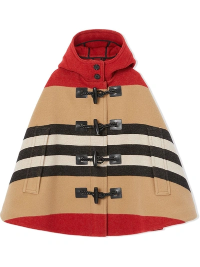 Burberry Kids Wool Icon Stripe Cape In Beige