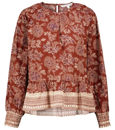 Veronica Beard Kester Floral-print Cotton-blend Poplin Peplum Blouse In Rust Multi