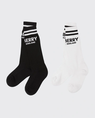 Burberry Kid's Logo-print 2-pack Sock Set In Monochrome