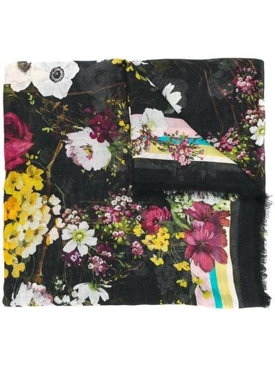 Dolce & Gabbana Black Floral-print Silk Headscarf