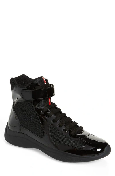 Prada Men's America's Cup Patent Leather High-top Sneakers In Nero