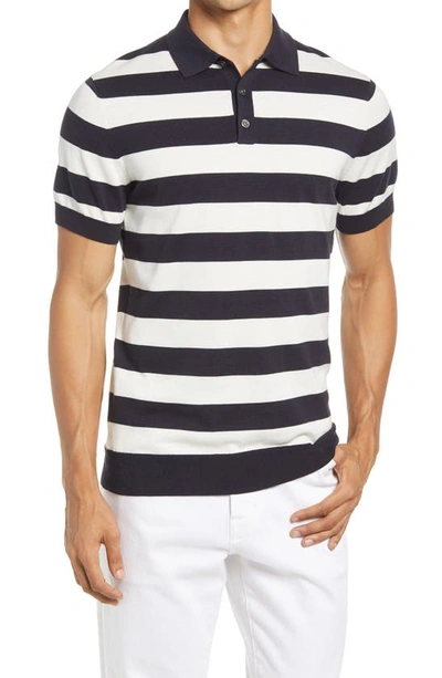 Suitsupply Stripe Cotton Polo In Navy