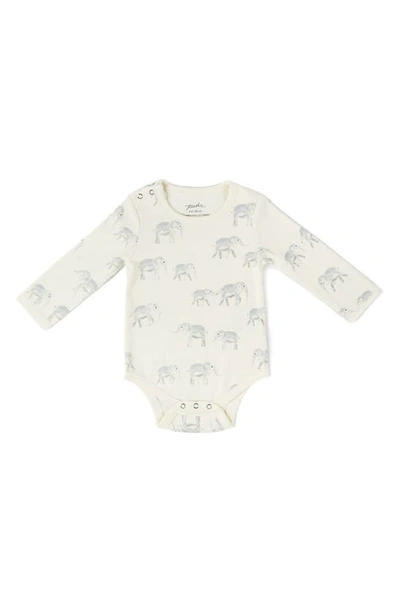 Pehr Babies' Follow Me Elephant Organic Cotton Bodysuit In Grey