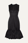 Prada Fluted Wool And Silk-blend Satin Dress In Black