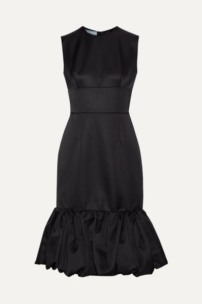 Prada Fluted Wool And Silk-blend Satin Dress In Black