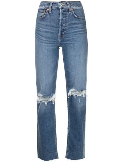 Re/done High-rise Stovepipe Jeans With Raw-edge Hem In Blue