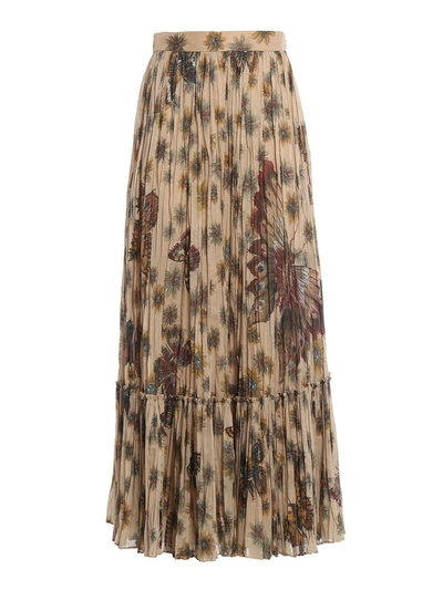 Valentino Butterfly Print Pleated Skirt In Brown