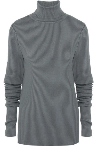 Y/project Ribbed Wool Turtleneck Sweater In Gray