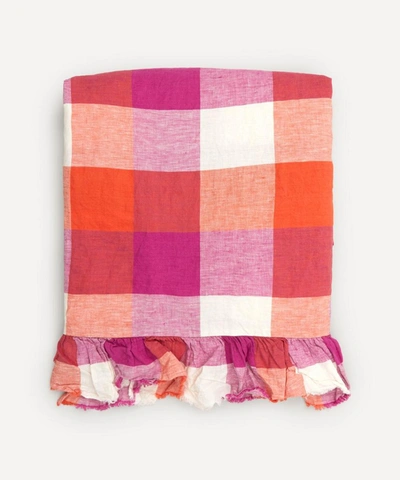 Society Of Wanderers Sherbet Check Ruffle Double Flat Sheet