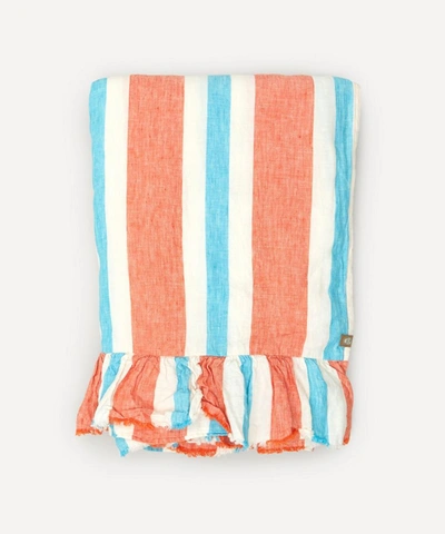 Society Of Wanderers Candy Stripe Ruffle Double Flat Sheet In Multicoloured