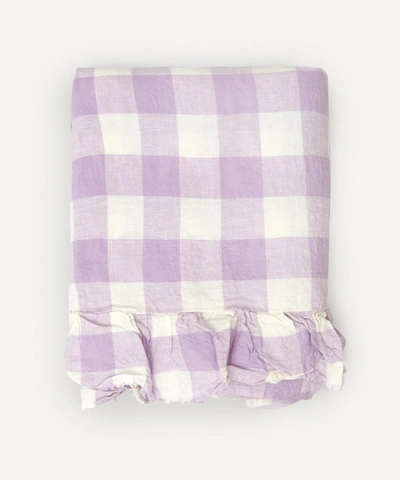 Society Of Wanderers Lilac Gingham Ruffle Double Flat Sheet