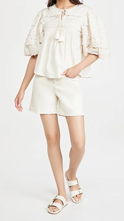 Sea Everleigh Tasseled Pleated Broderie Anglaise Cotton Blouse In Neutrals