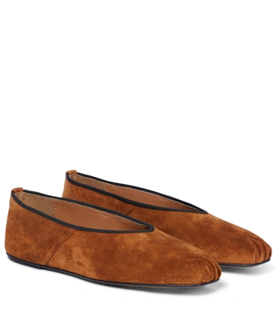The Row Suede Square-toe Ballerina Flats In Brown ModeSens
