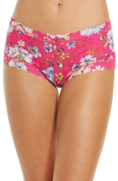 Hanky Panky Beverly Floral-print Lace Boyshorts In Pink Multi