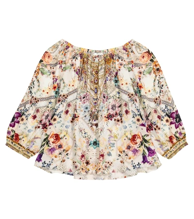 Camilla Kids' Floral-print Round Neck Blouse In Multicoloured