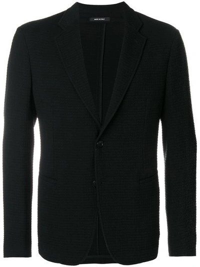 Giorgio Armani Notch-lapel Wool-blend Waffle-weave Blazer In Black