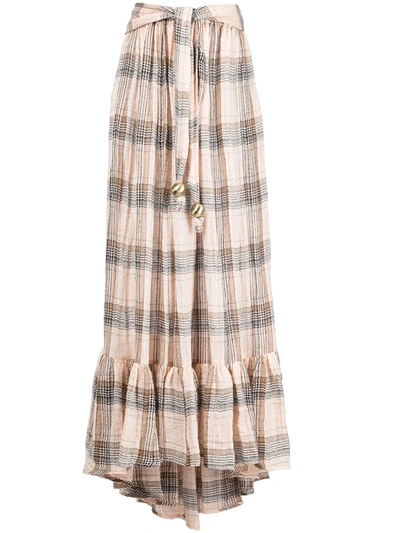 Lisa Marie Fernandez + Net Sustain Nicole Ruffled Checked Linen-blend Gauze Skirt In Peach