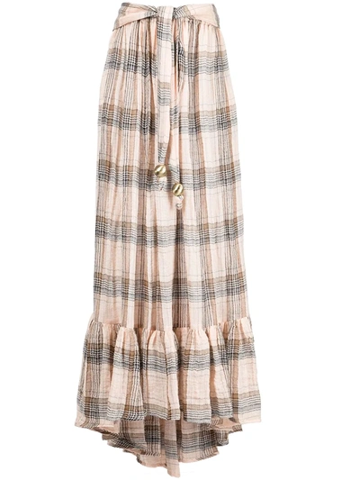 Lisa Marie Fernandez + Net Sustain Nicole Ruffled Checked Linen-blend Gauze Skirt In Peach Plaid