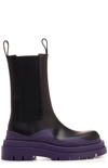 Bottega Veneta Tire Rubber-trimmed Leather Chelsea Boots In Black,purple