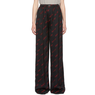 Balenciaga Cursive Diagonal Logo Print Pyjama Pants In 1076 Black/red