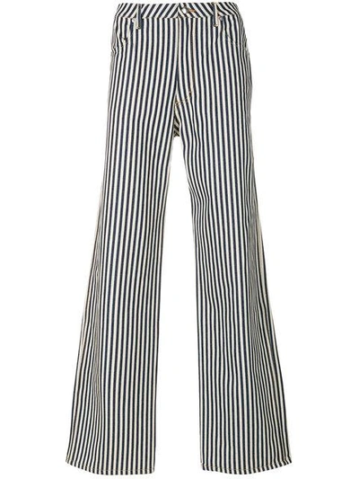 Eckhaus Latta Striped Wide Leg Jeans In Off-white And Blue