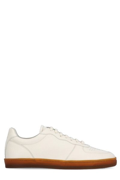 Brunello Cucinelli Full-grain Leather Lace-up Sneakers In White