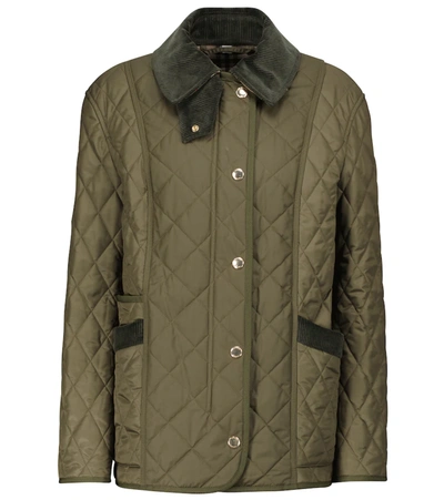Burberry Diamond Quilted Jacket W/ Corduroy Collar In Green | ModeSens