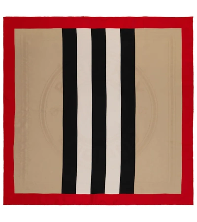Burberry Icon Stripe Mulberry Silk Square Scarf In Archive Beige